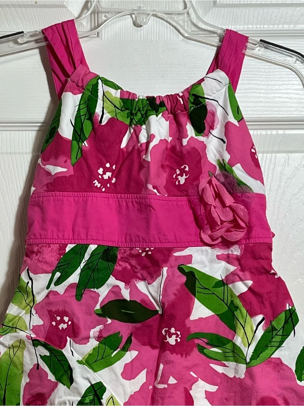 My Michelle Pink Floral Bubble Dress with Green Leaf Print